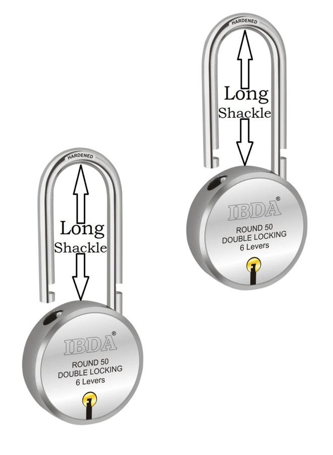 IBDA long shackle keyed lock | small lock and key |Double Locking|6 Levers' Technology|Rivetless Steel Body Padlock|Lock for home,gate,door,kadi,channel,chain,shop,school,warehouse,meter box (Pk of 2) - Image 1